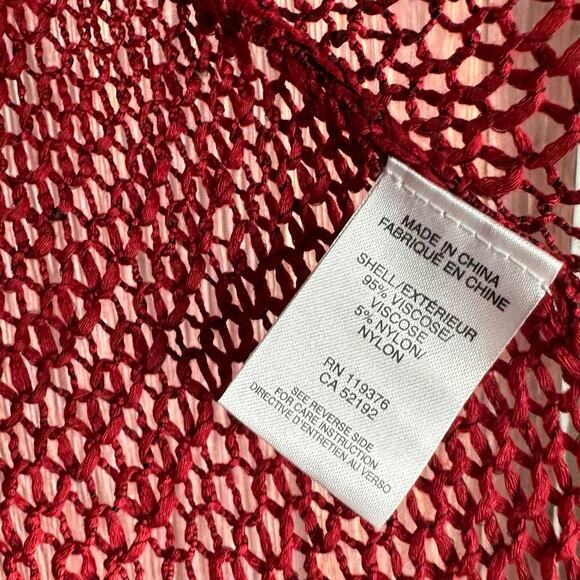 Helmut Lang Red Sweater Short Sleeve Tunic Open Knit Marled Viscose Medium NWT - Picture 5 of 6